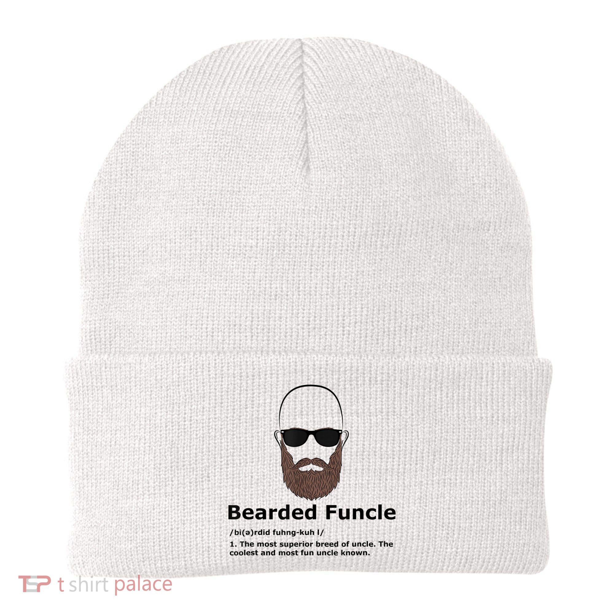 Mens Bearded Funcle Funny Bald Uncle Definition Beanie