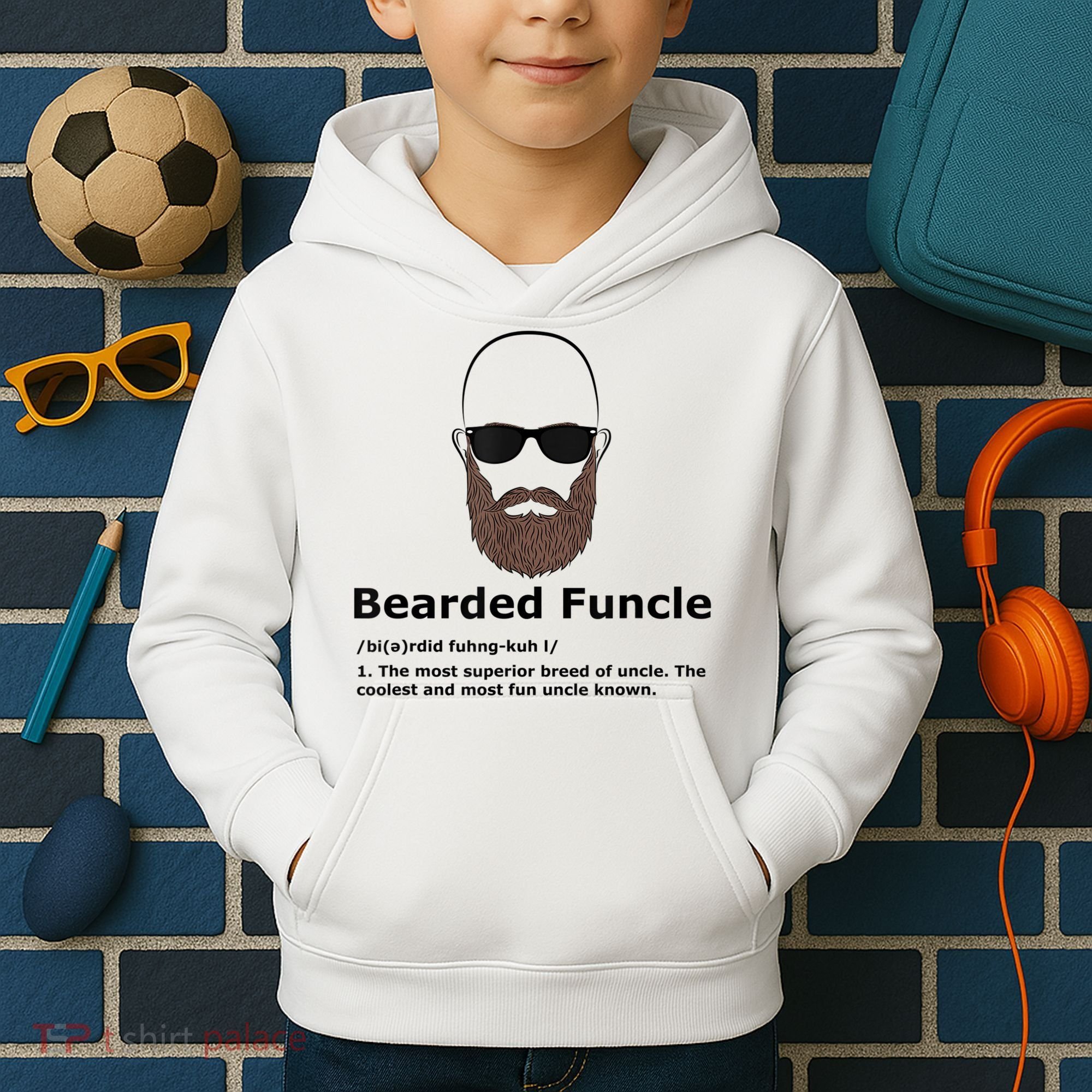 Mens Bearded Funcle Funny Bald Uncle Definition Kids Hoodie