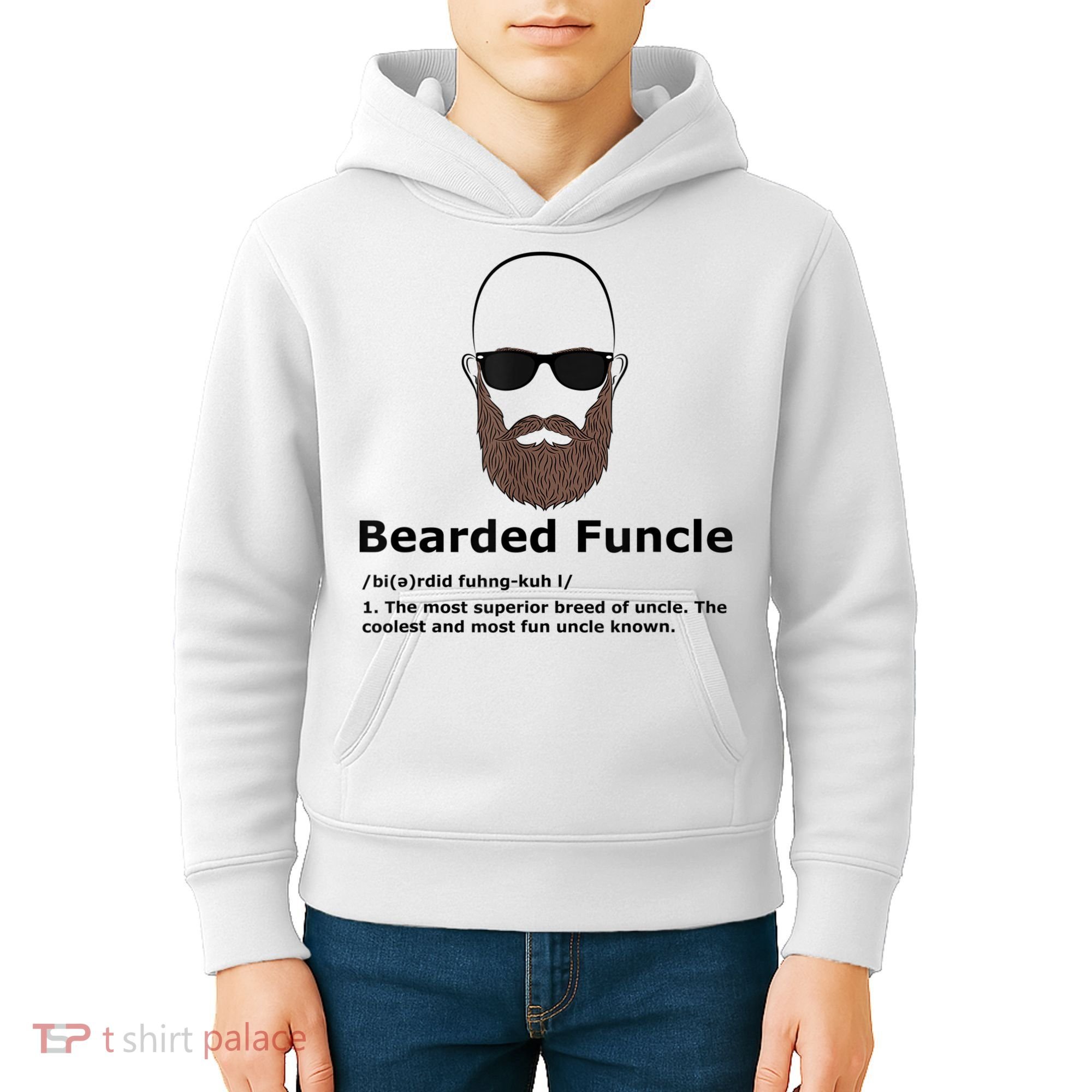 Mens Bearded Funcle Funny Bald Uncle Definition Kids Hoodie