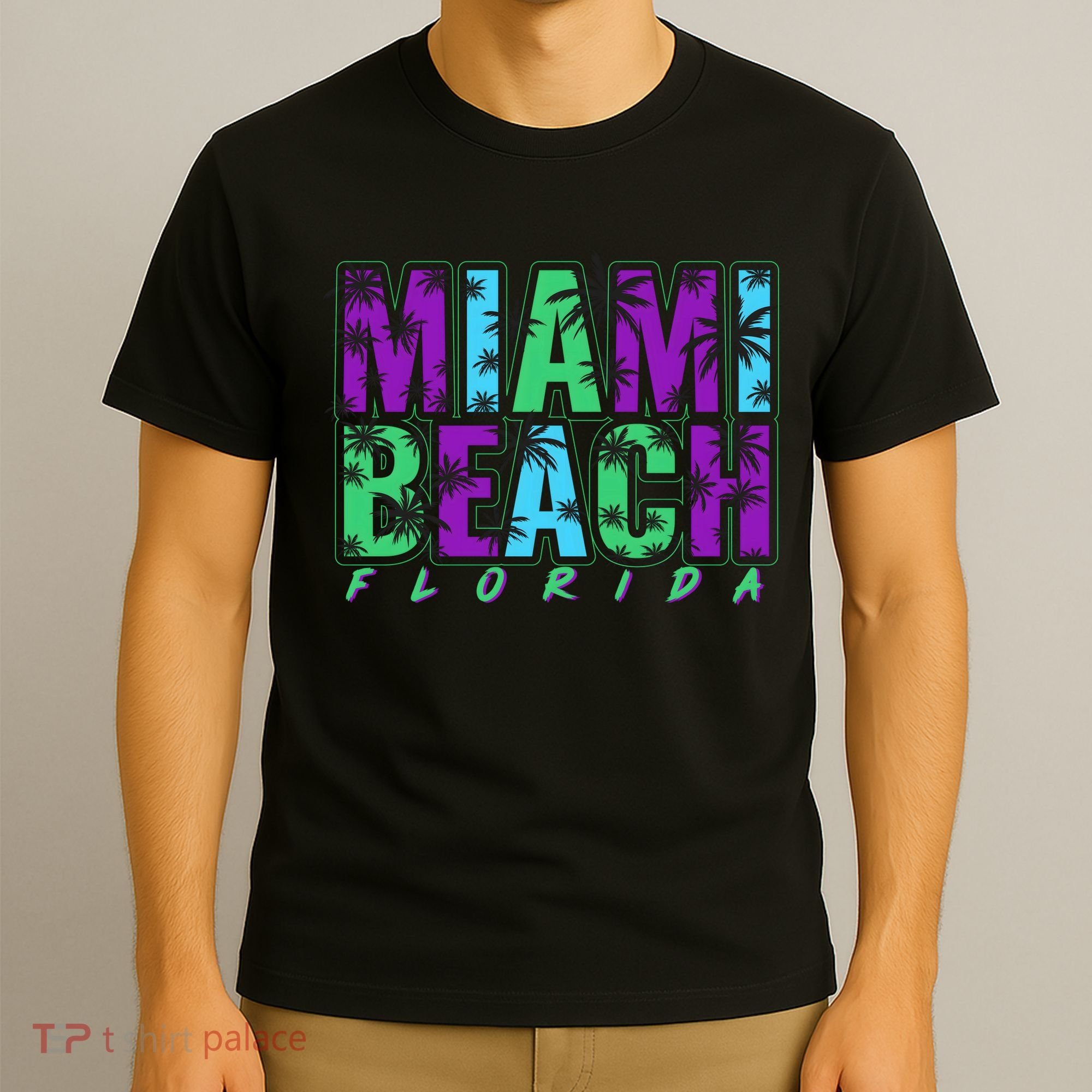 Miami Beach Floral Palm Trees T-Shirt