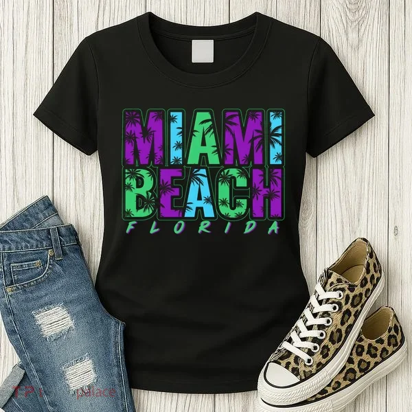 Miami Beach Floral Palm Trees Women's T-Shirt