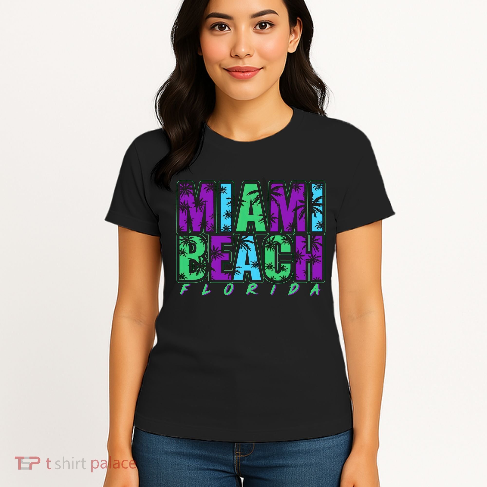 Miami Beach Floral Palm Trees Women's T-Shirt