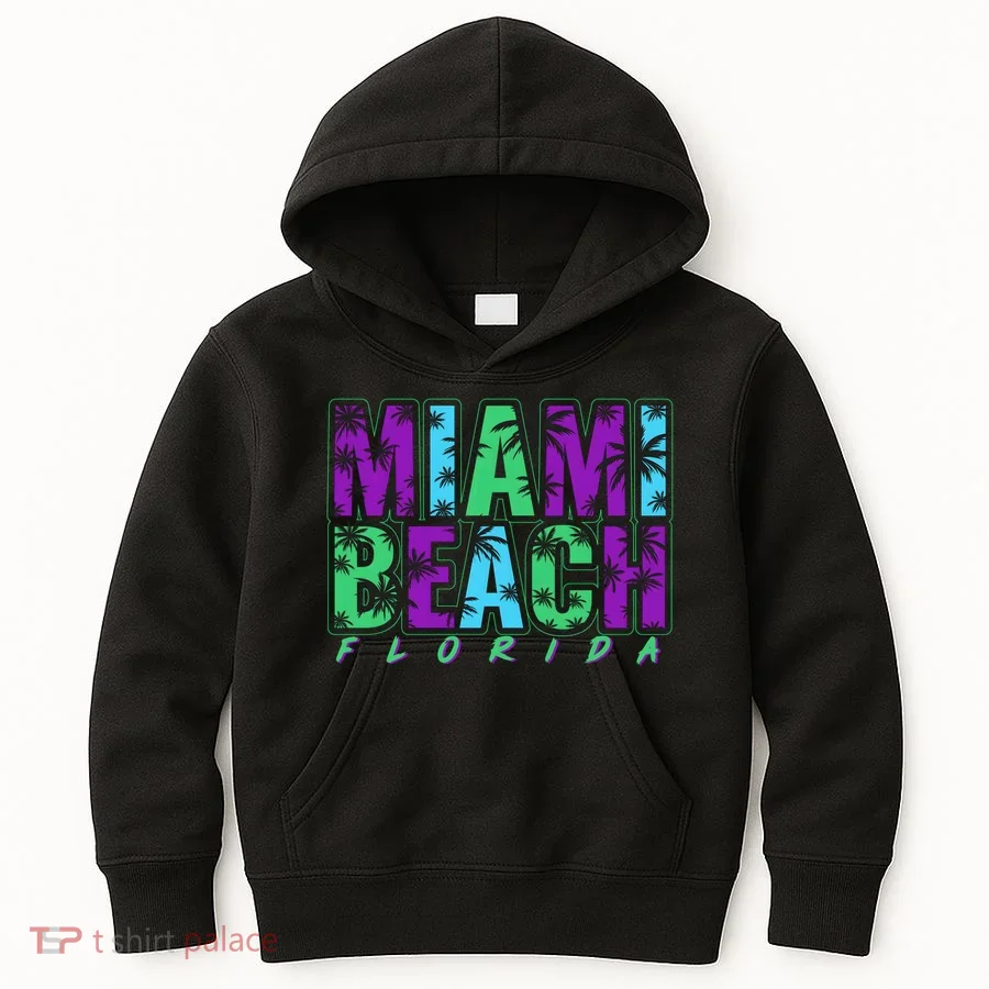 Miami Beach Floral Palm Trees Kids Hoodie