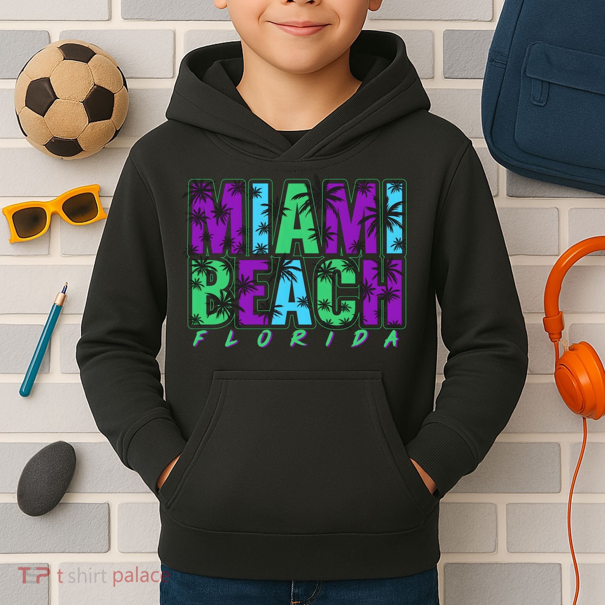 Miami Beach Floral Palm Trees Kids Hoodie