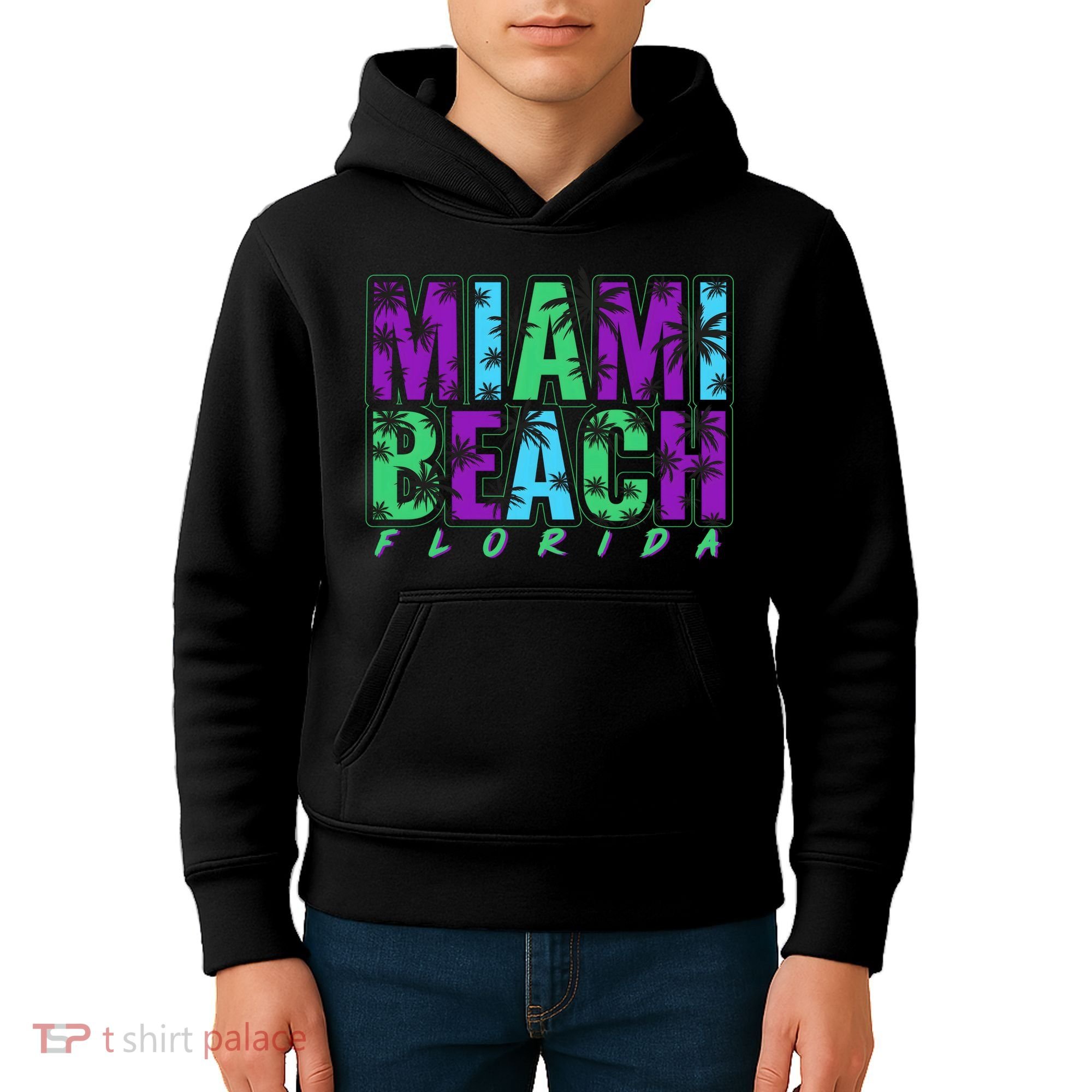 Miami Beach Floral Palm Trees Kids Hoodie