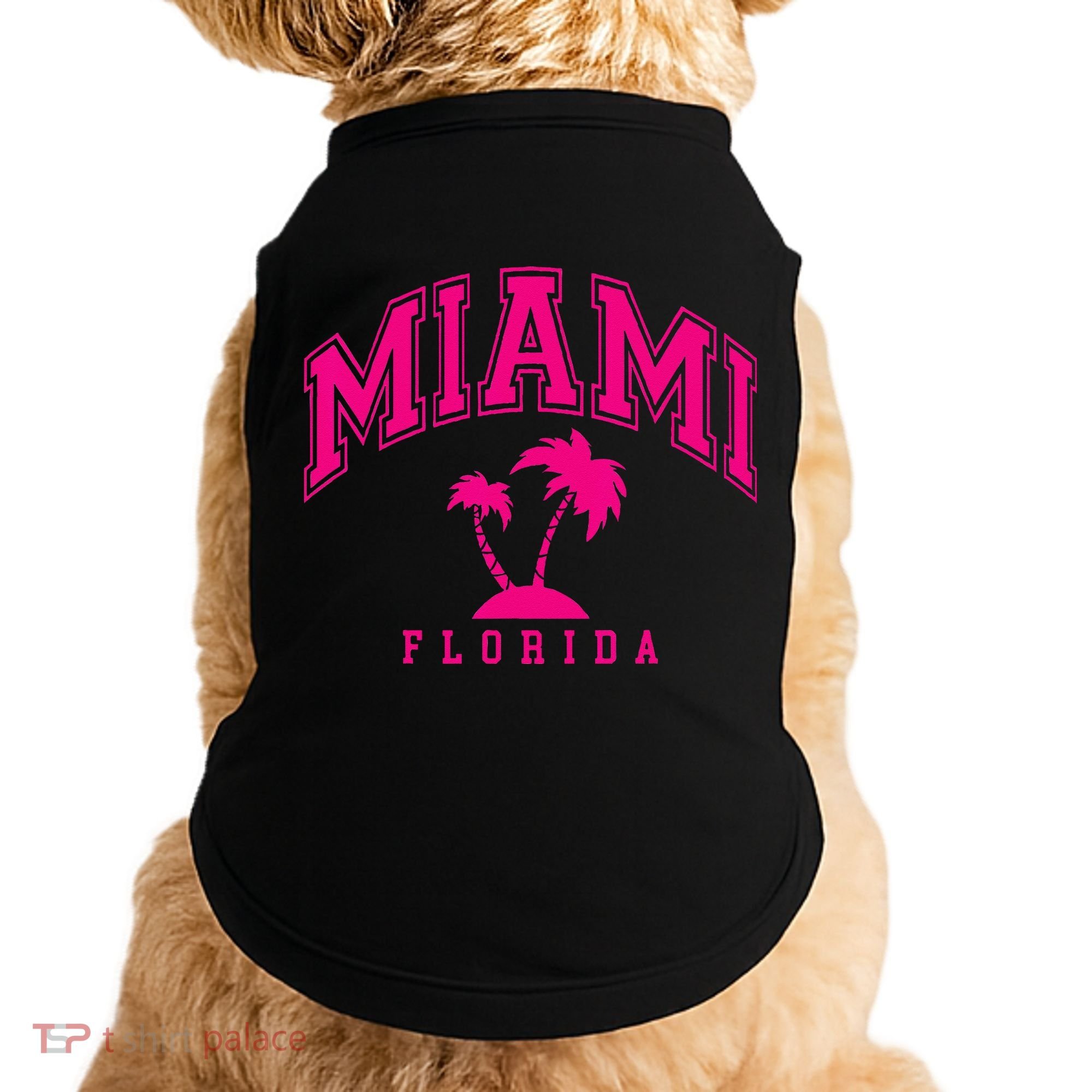 Miami Beach Florida Palms Palm Trees Preppy Varsity Pink Doggie Tank