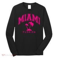 Miami Beach Florida Palms Palm Trees Preppy Varsity Pink Long Sleeve Shirt thumb 0