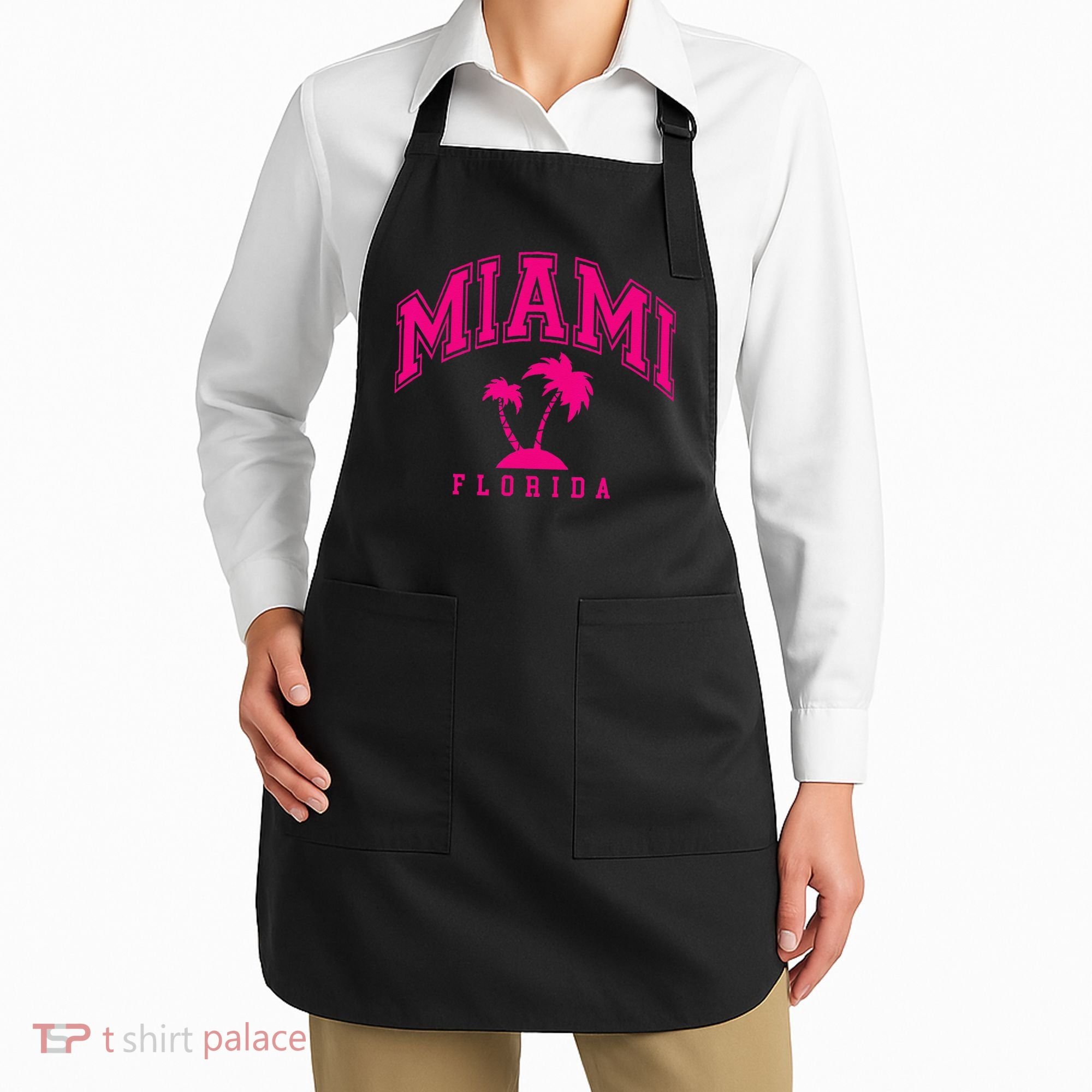 Miami Beach Florida Palms Palm Trees Preppy Varsity Pink Apron