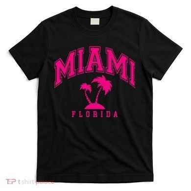 Miami Beach Florida Palms Palm Trees Preppy Varsity Pink T-Shirt