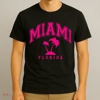 Miami Beach Florida Palms Palm Trees Preppy Varsity Pink T-Shirt thumb 3