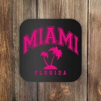 Miami Beach Florida Palms Palm Trees Preppy Varsity Pink Coaster thumb 0