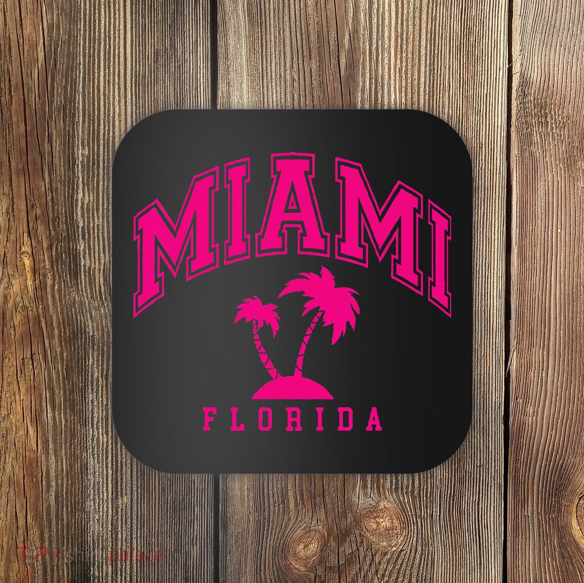 Miami Beach Florida Palms Palm Trees Preppy Varsity Pink Coaster