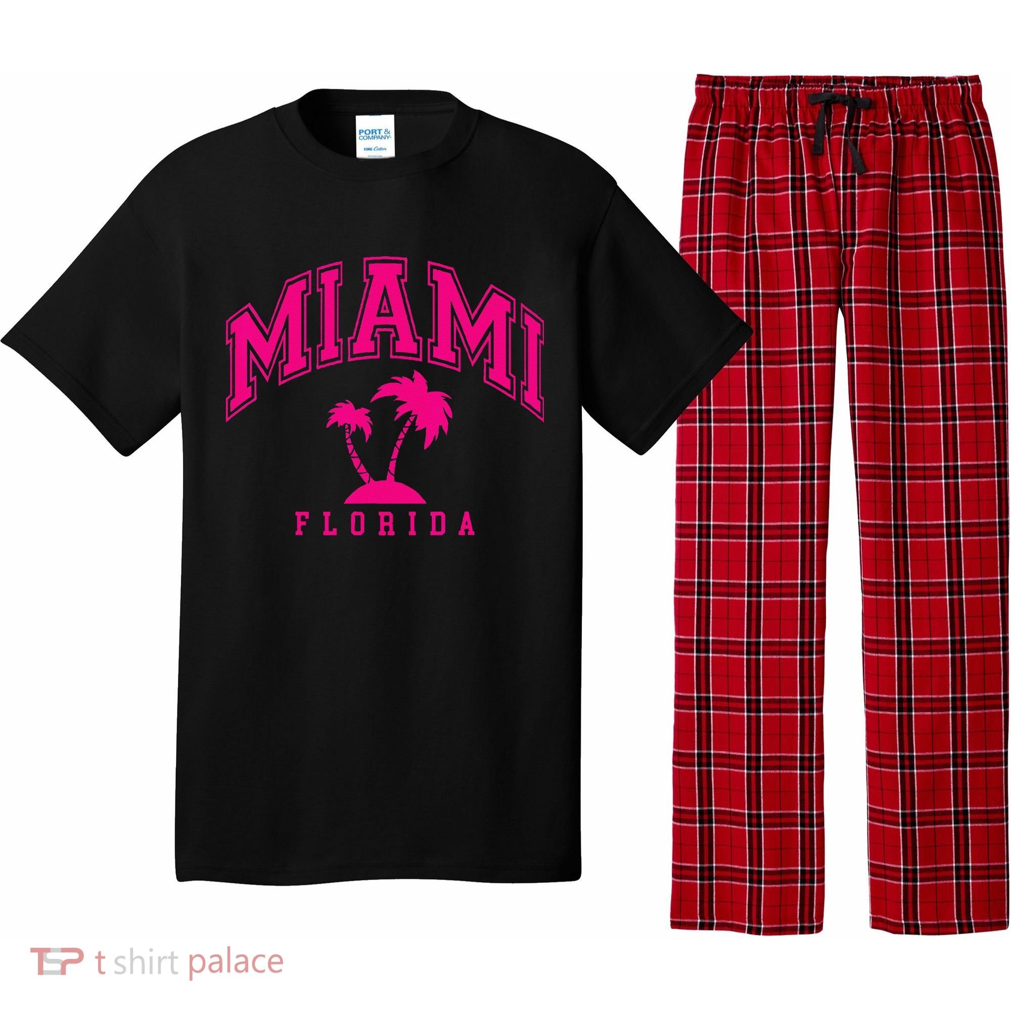 Miami Beach Florida Palms Palm Trees Preppy Varsity Pink Pajama Set