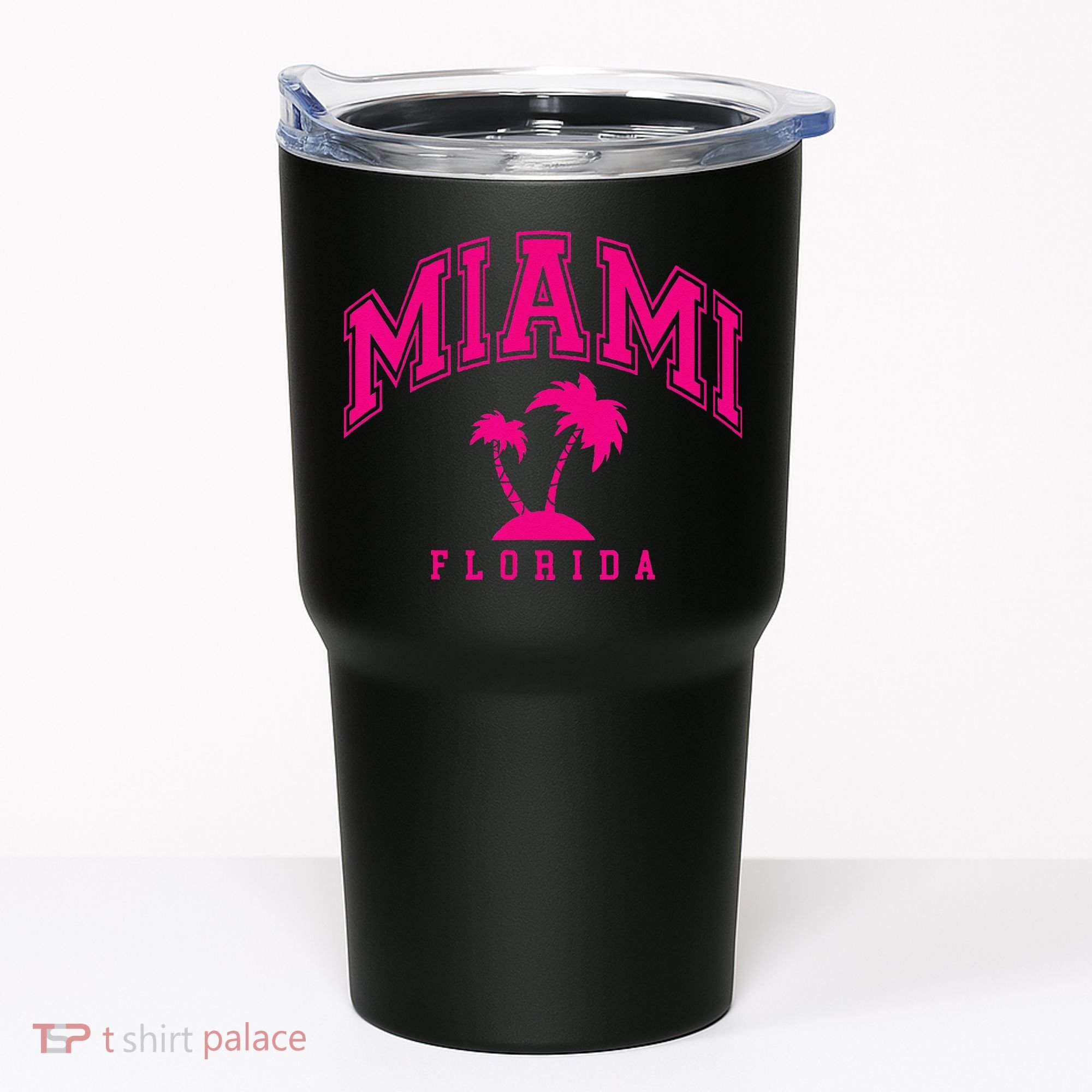 Miami Beach Florida Palms Palm Trees Preppy Varsity Pink Tumbler