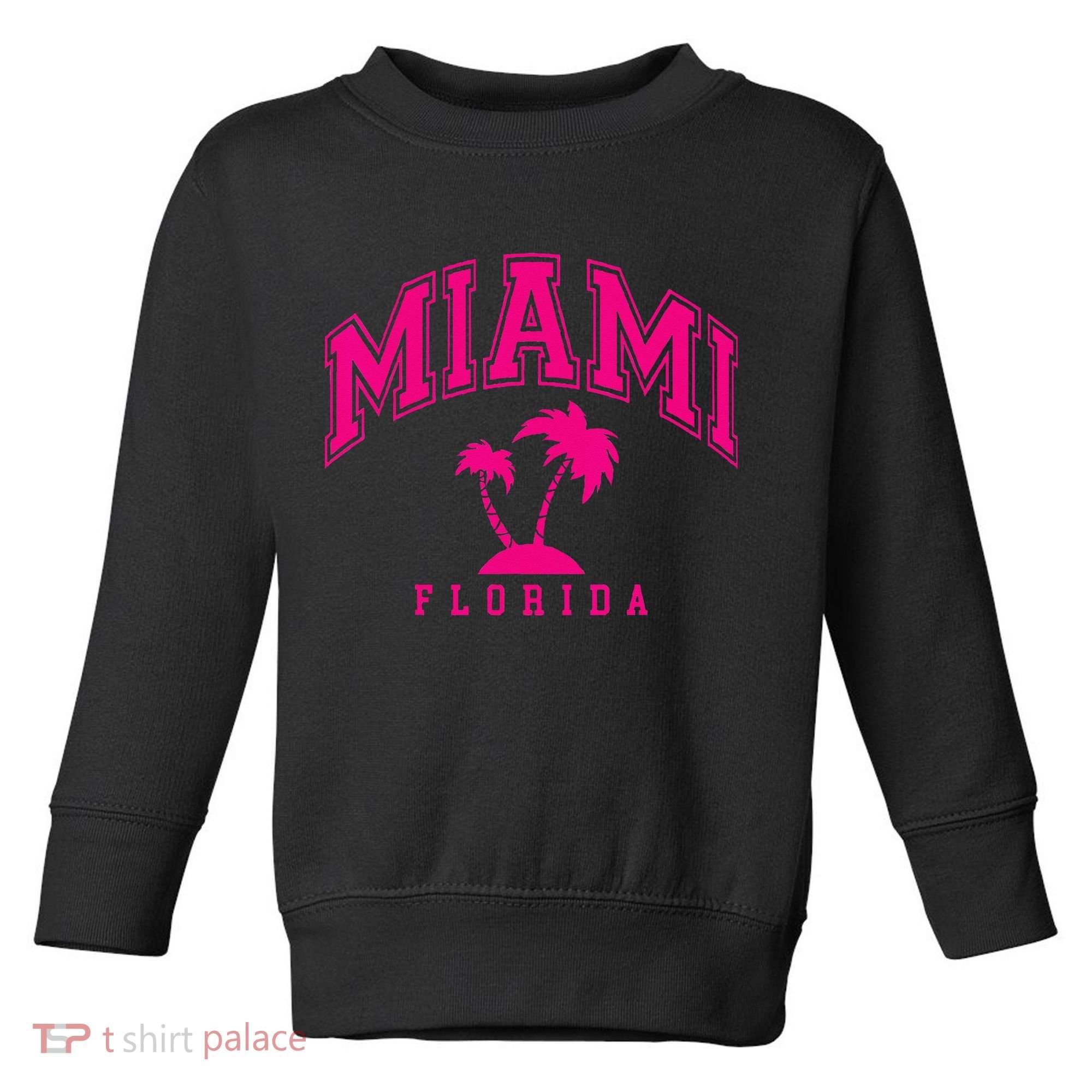 Miami Beach Florida Palms Palm Trees Preppy Varsity Pink Toddler Sweatshirt
