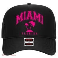 Miami Beach Florida Palms Palm Trees Preppy Varsity Pink Hat thumb 0