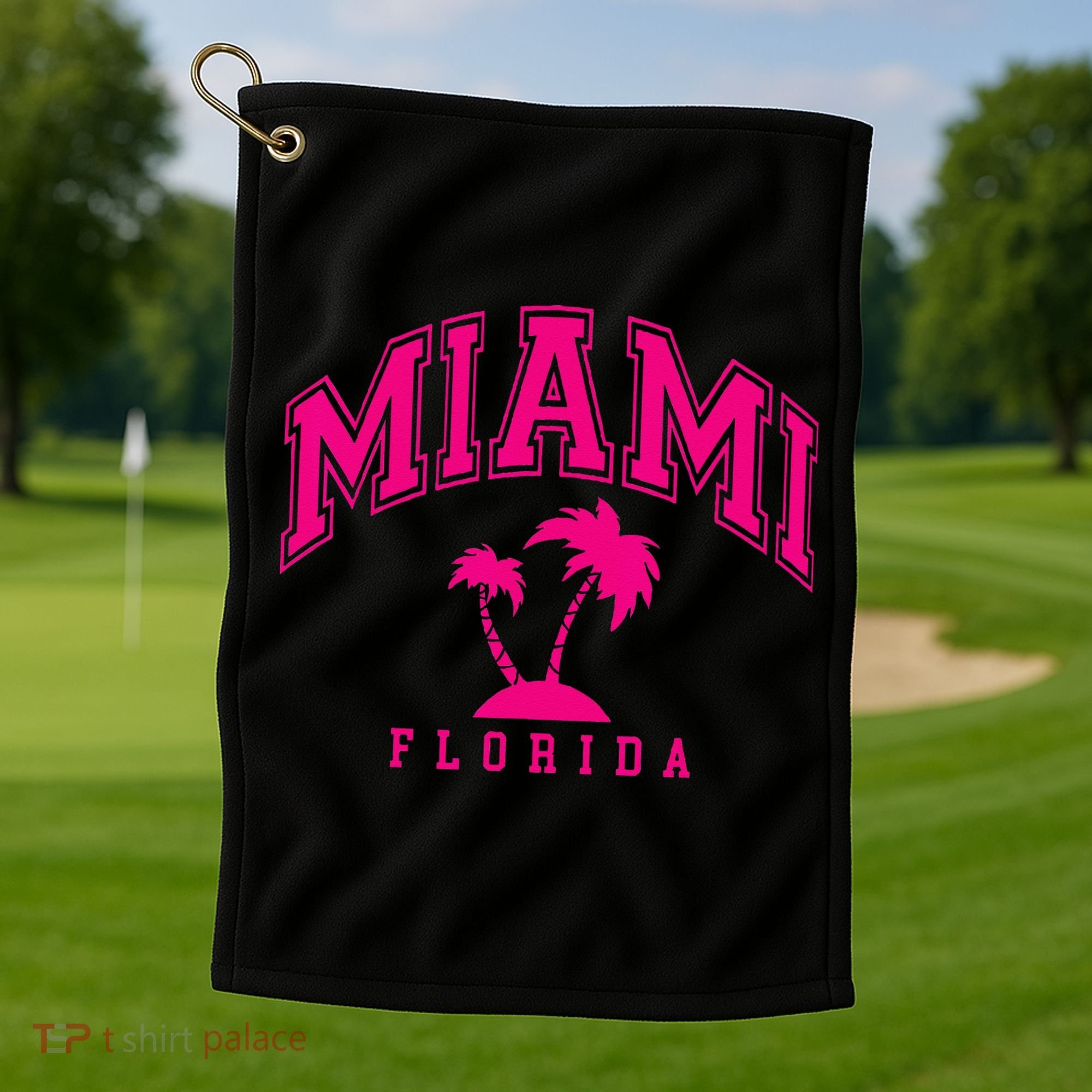 Miami Beach Florida Palms Palm Trees Preppy Varsity Pink Golf Towel