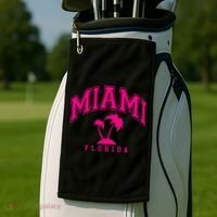 Miami Beach Florida Palms Palm Trees Preppy Varsity Pink Golf Towel thumb 2