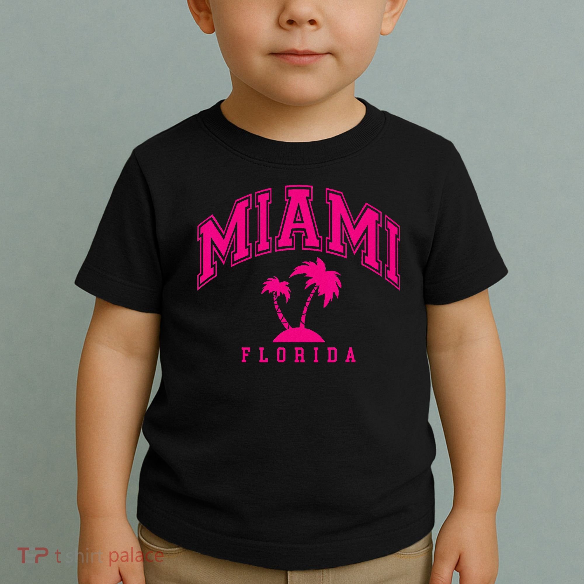 Miami Beach Florida Palms Palm Trees Preppy Varsity Pink Toddler T-Shirt