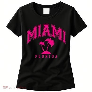 Miami Beach Florida Palms Palm Trees Preppy Varsity Pink Women's T-Shirt