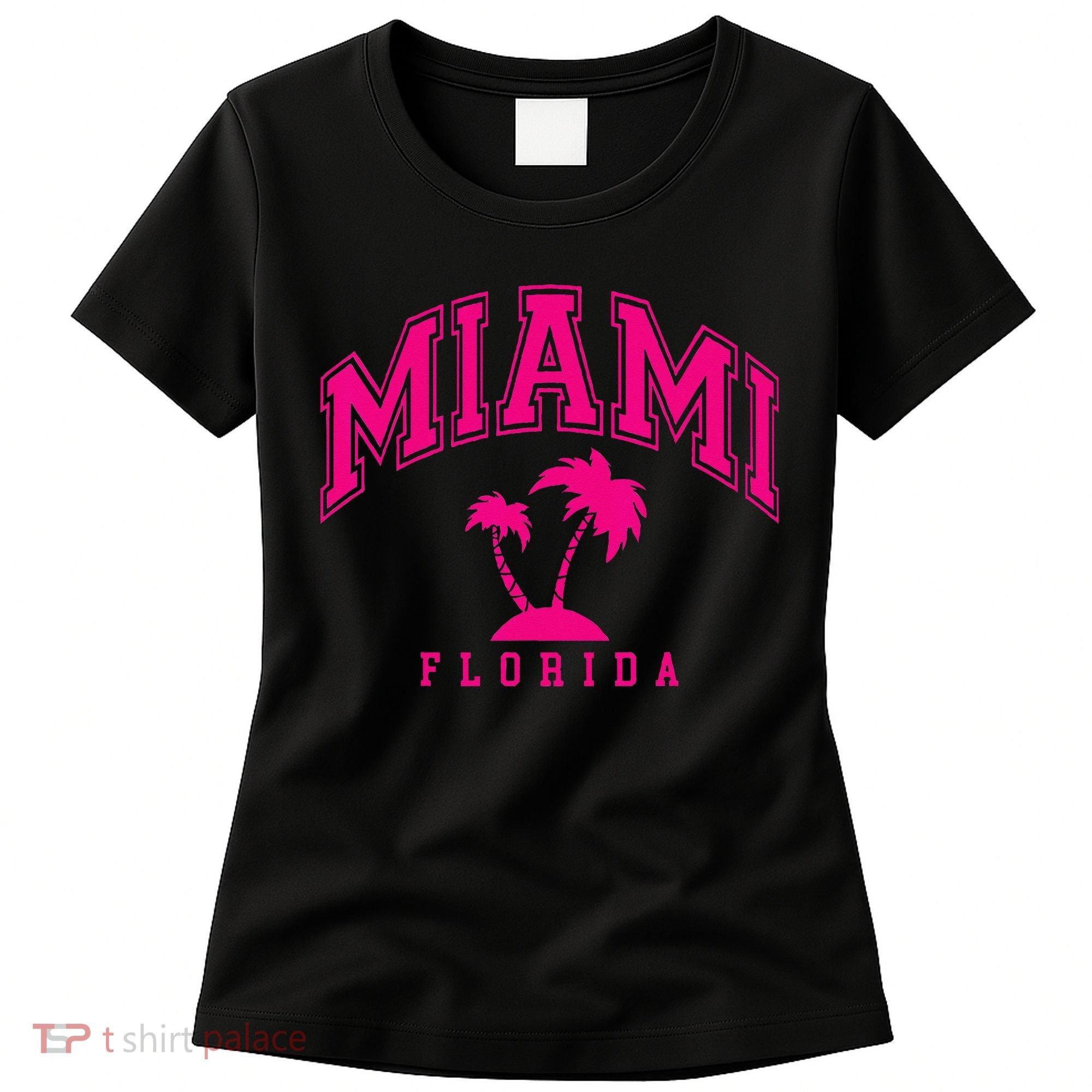 Miami Beach Florida Palms Palm Trees Preppy Varsity Pink Women's T-Shirt