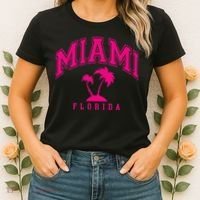 Miami Beach Florida Palms Palm Trees Preppy Varsity Pink Women's T-Shirt thumb 2