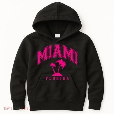 Miami Beach Florida Palms Palm Trees Preppy Varsity Pink Kids Hoodie