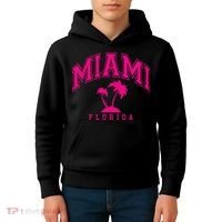 Miami Beach Florida Palms Palm Trees Preppy Varsity Pink Kids Hoodie thumb 4