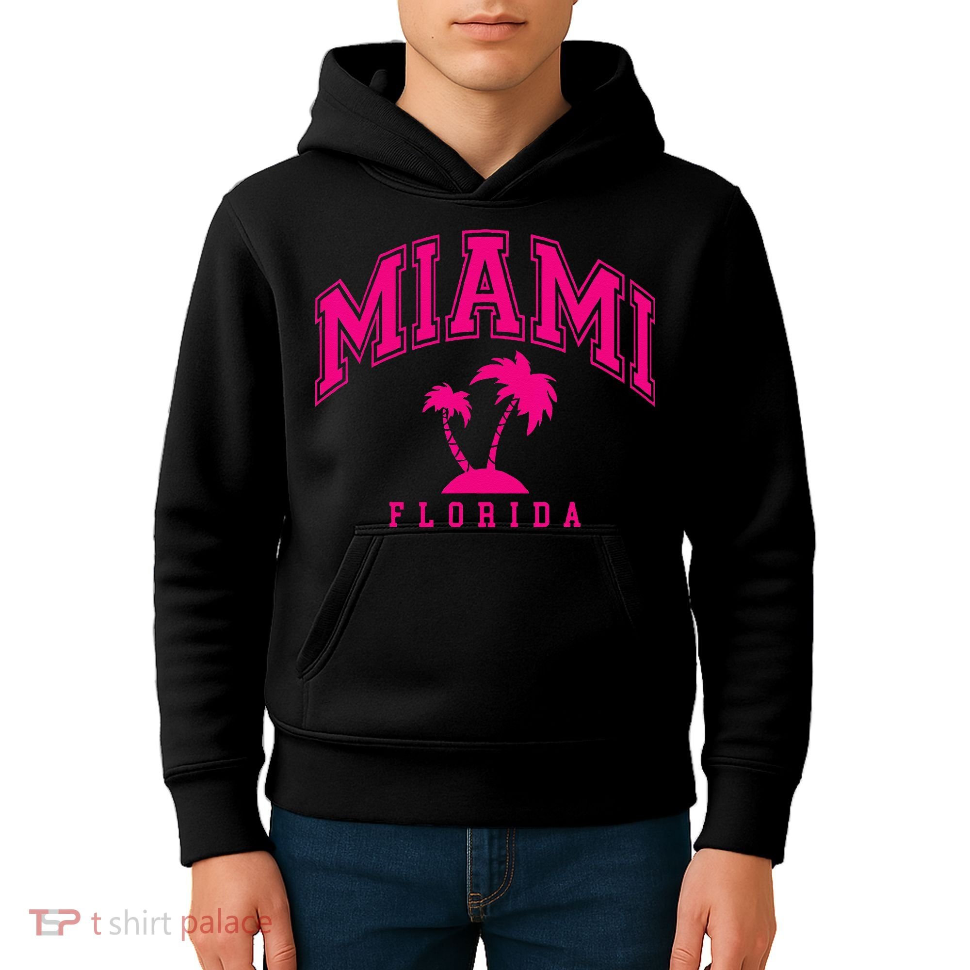 Miami Beach Florida Palms Palm Trees Preppy Varsity Pink Kids Hoodie