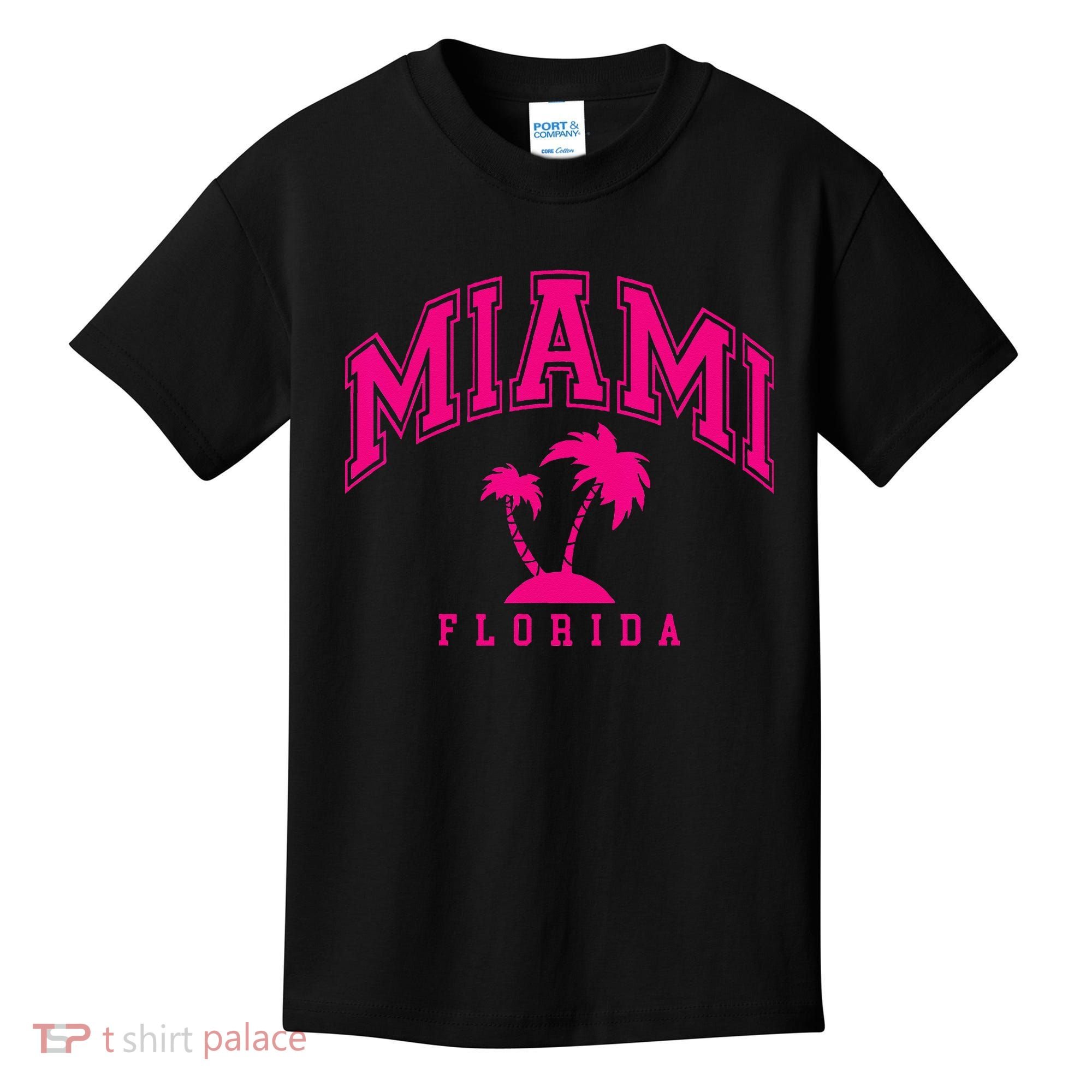 Miami Beach Florida Palms Palm Trees Preppy Varsity Pink Kids T-Shirt