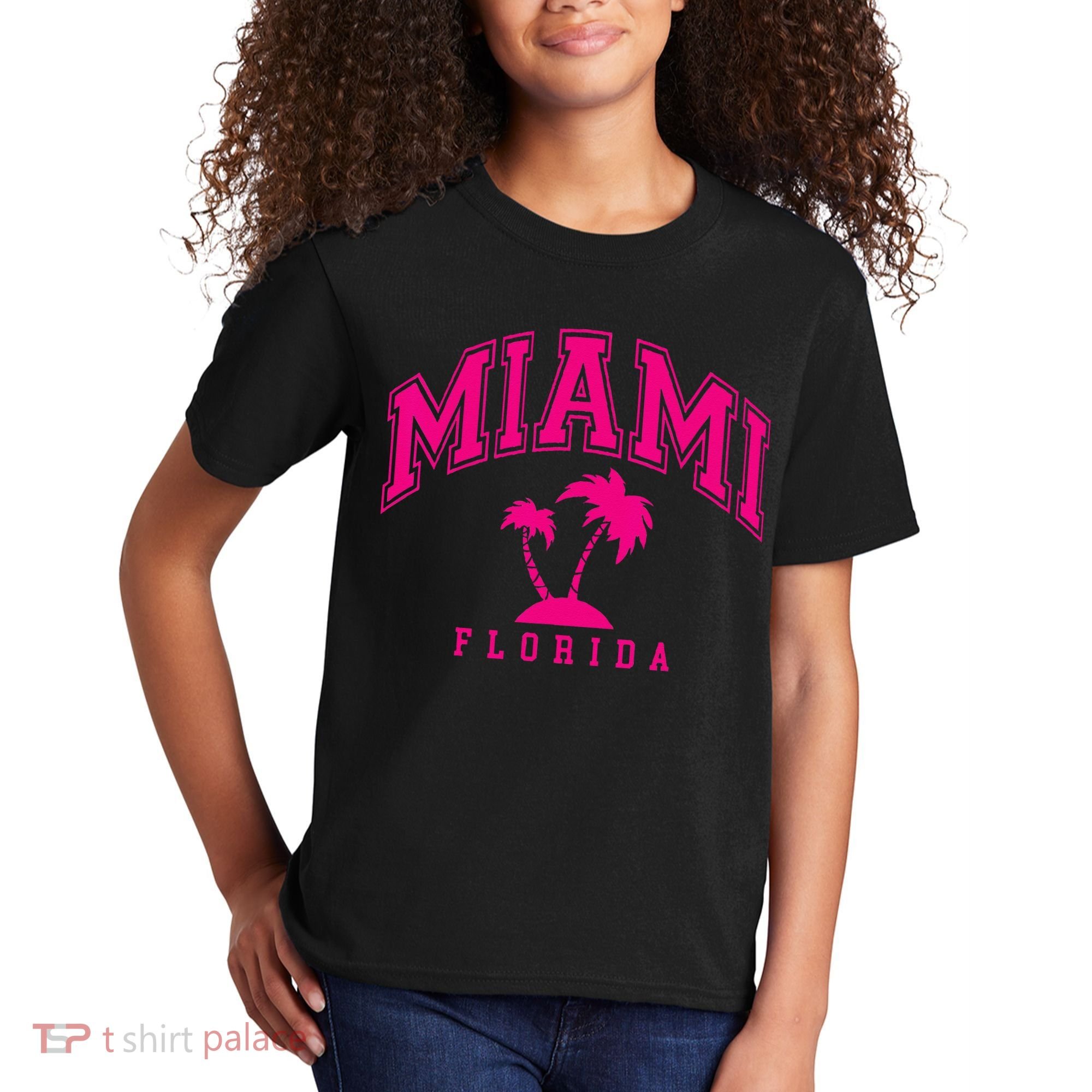 Miami Beach Florida Palms Palm Trees Preppy Varsity Pink Kids T-Shirt