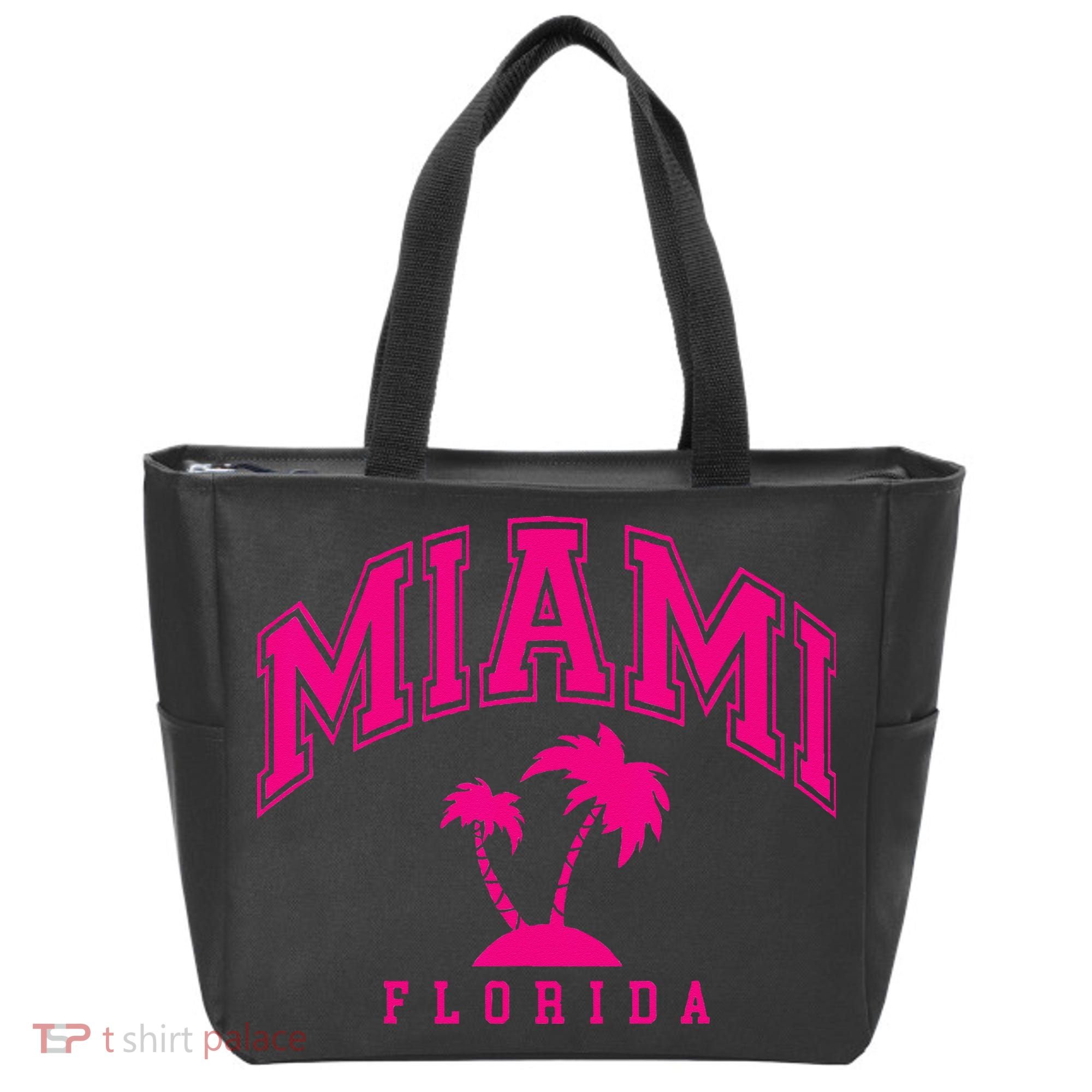 Miami Beach Florida Palms Palm Trees Preppy Varsity Pink Tote Bag