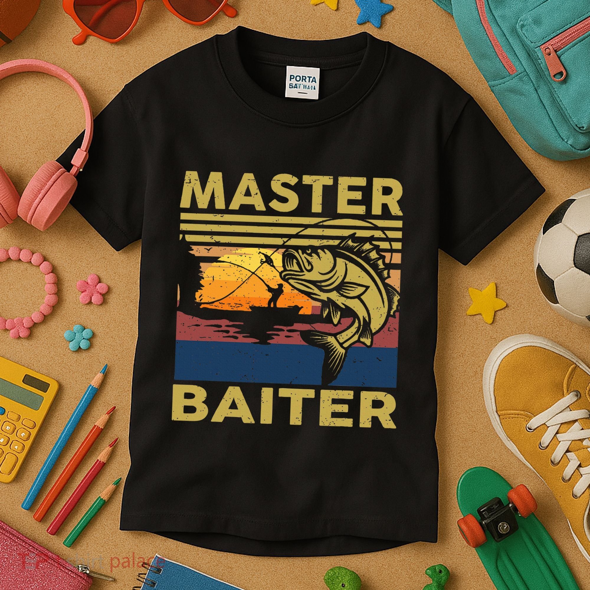 Master Baiter Fishing Funny Grandpa Bass Dad Kids T-Shirt