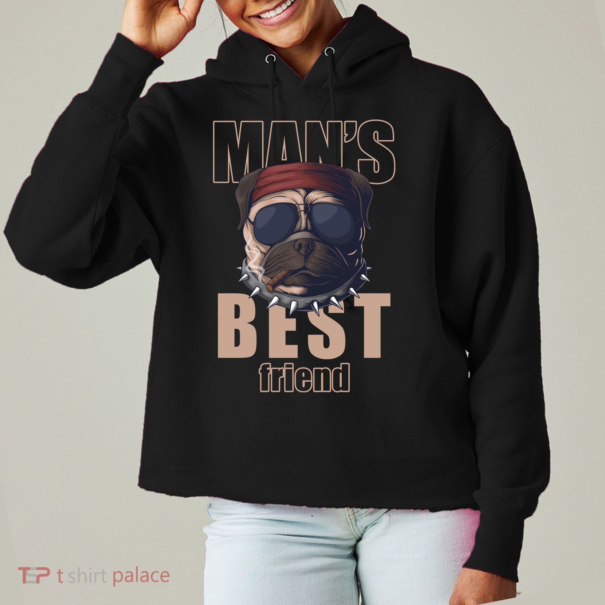 Mans Best Friend Bulldog Funny Dog Lover Ladies Heavyweight Boxy Pullover Hoodie