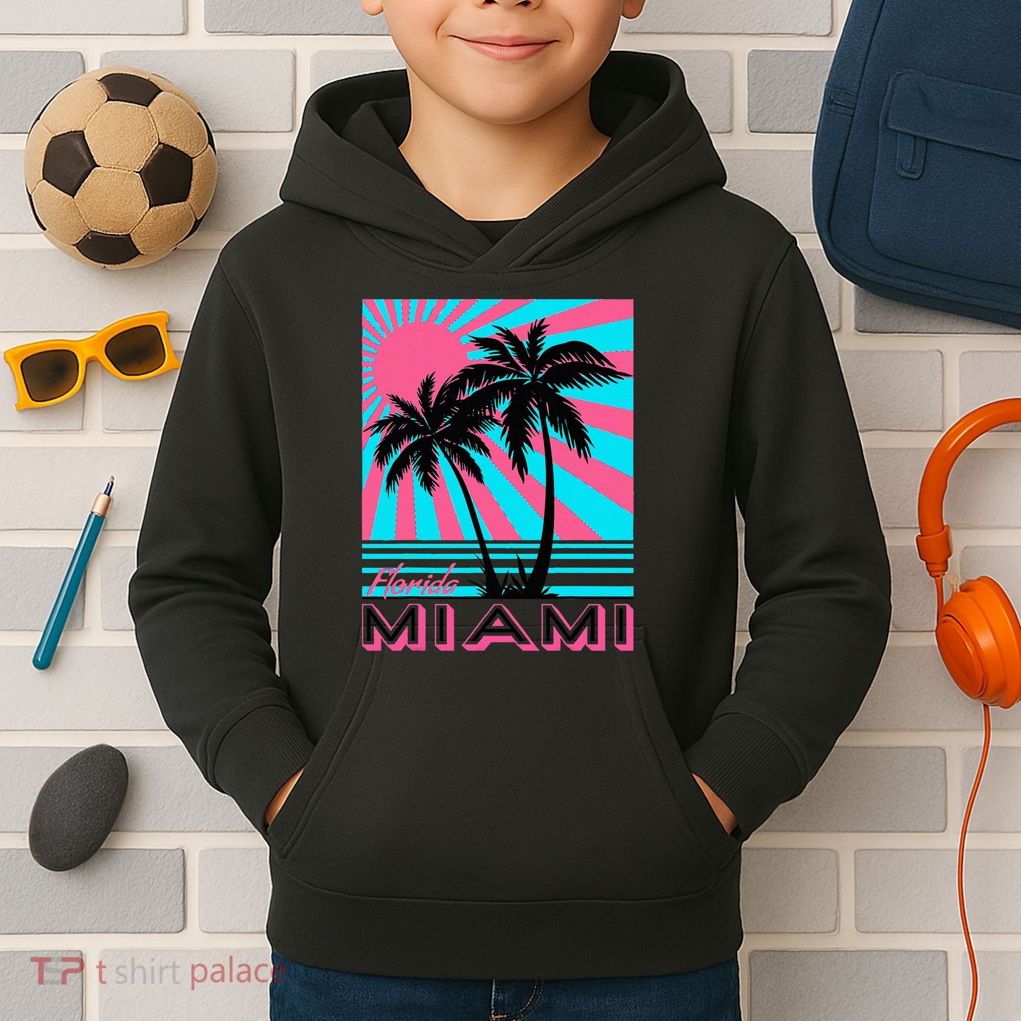 Miami Beach Florida Miami Palm Trees Kids Hoodie