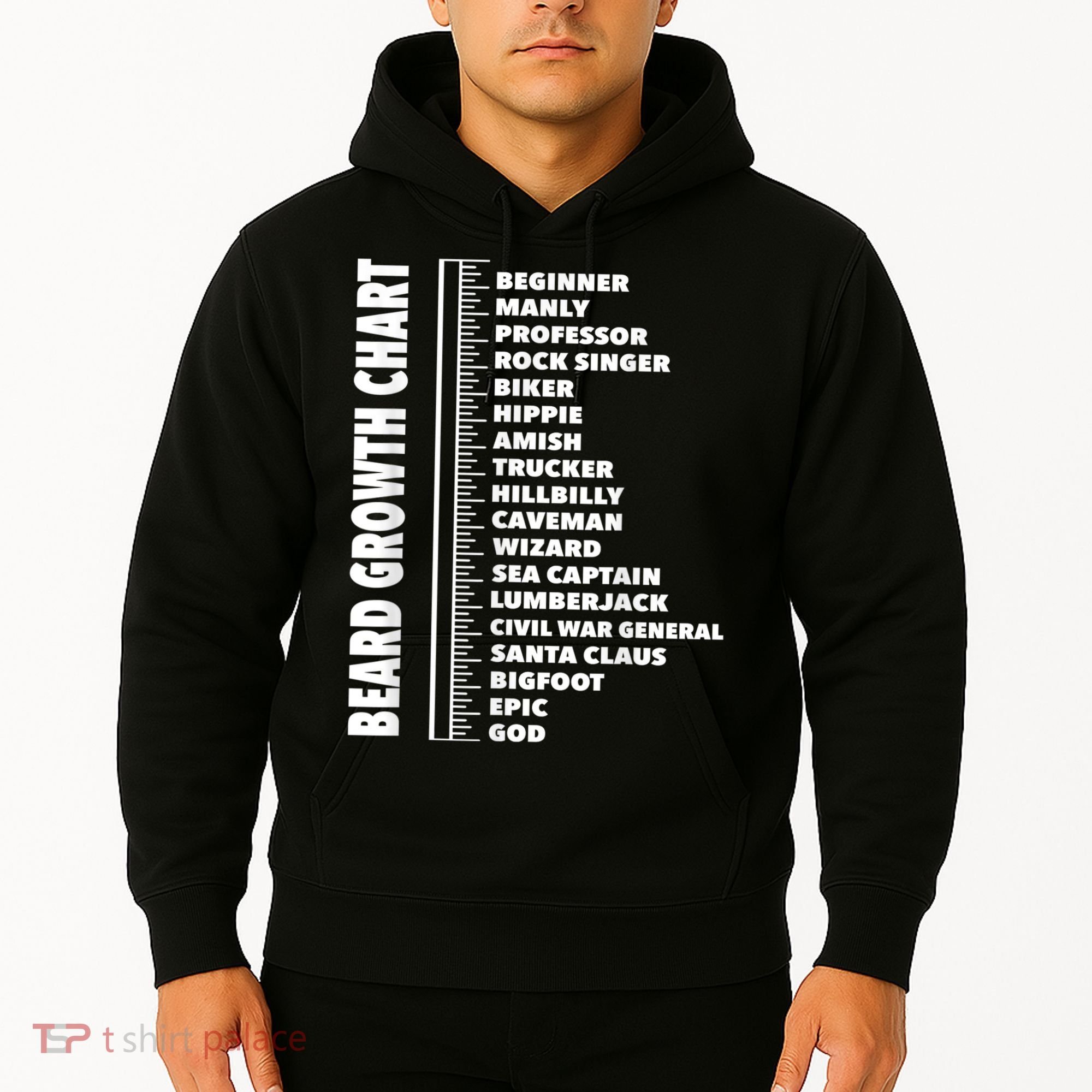 Mens Beard Growth Chart Length Ruler Cute Funny Joke Hoodie