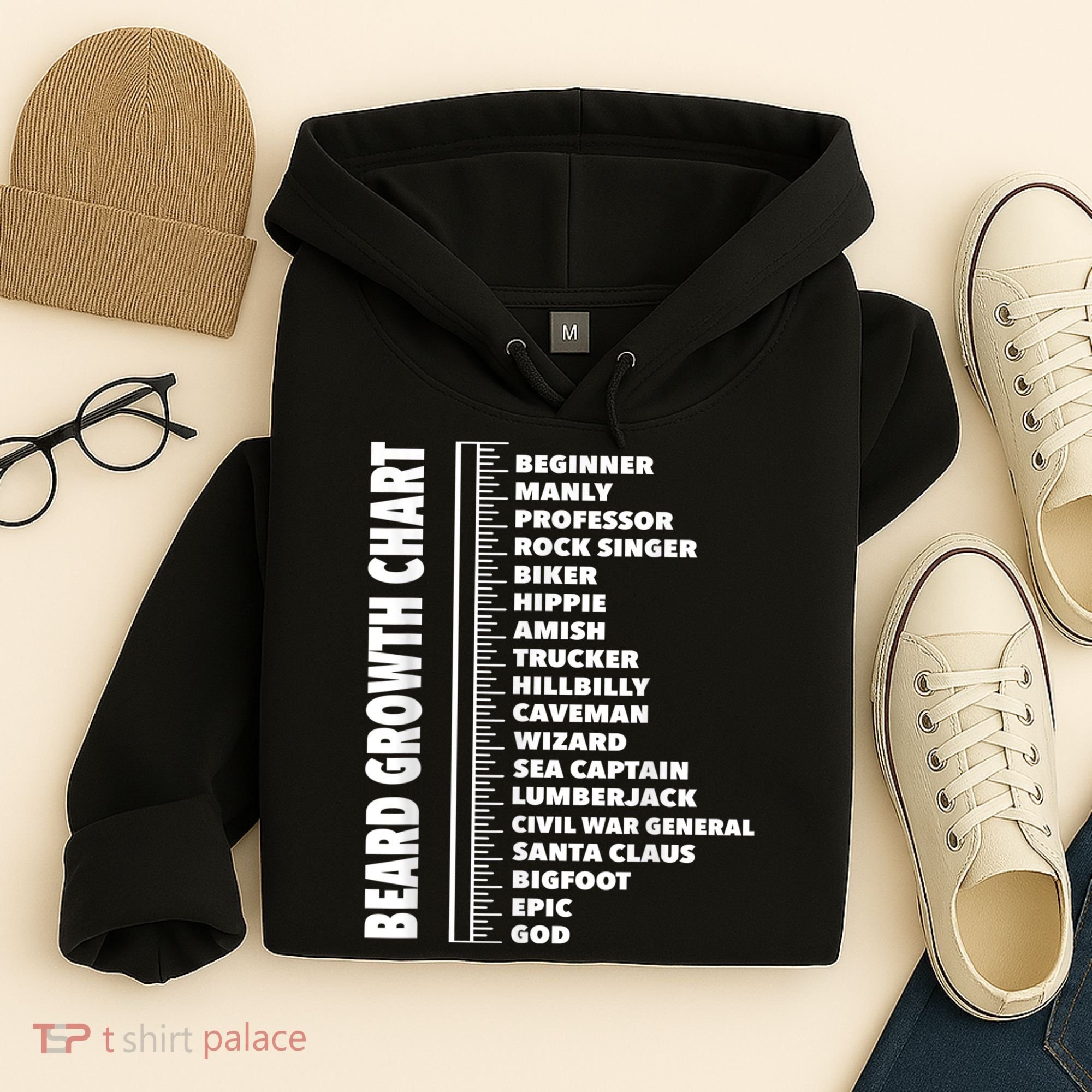 Mens Beard Growth Chart Length Ruler Cute Funny Joke Hoodie