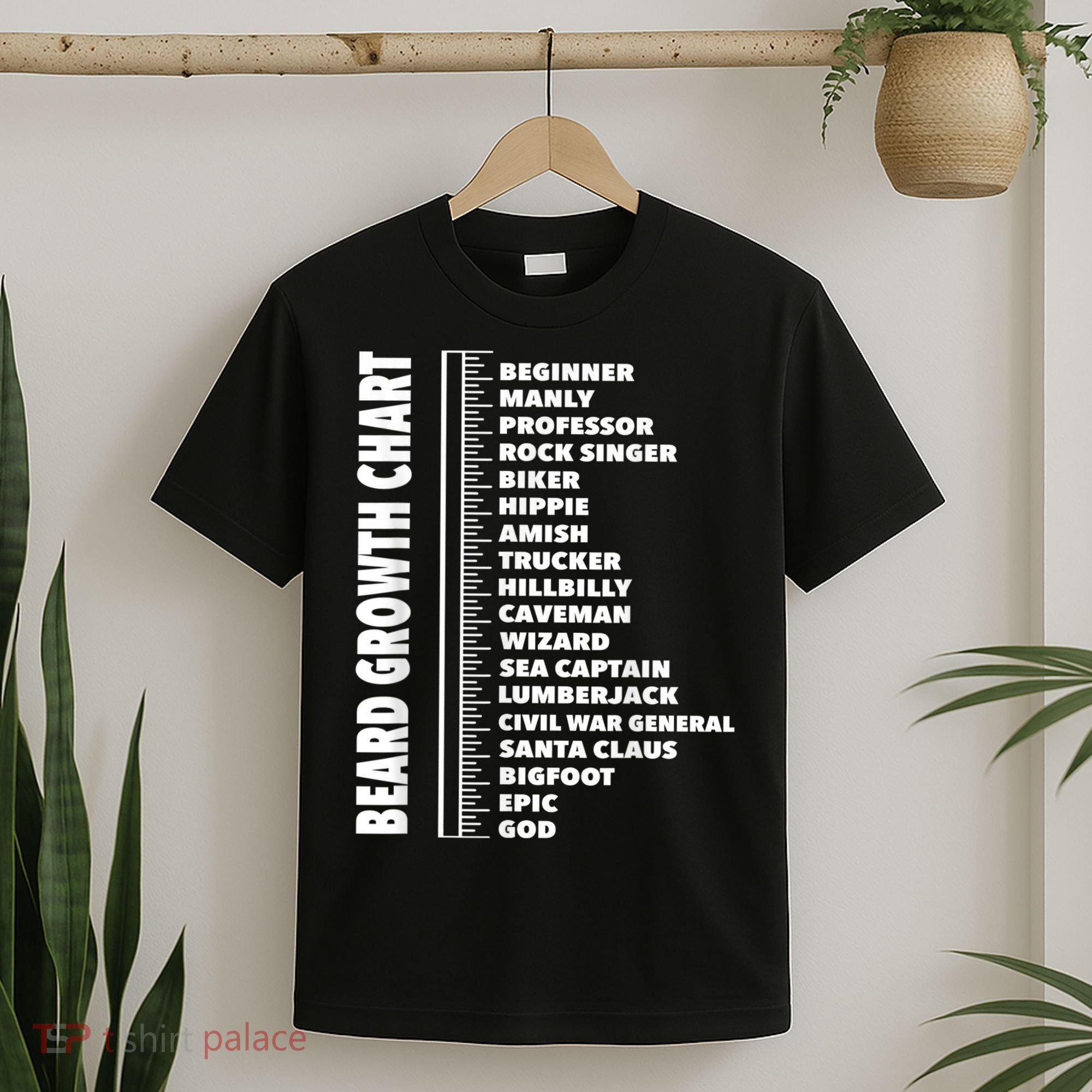 Mens Beard Growth Chart Length Ruler Cute Funny Joke T-Shirt
