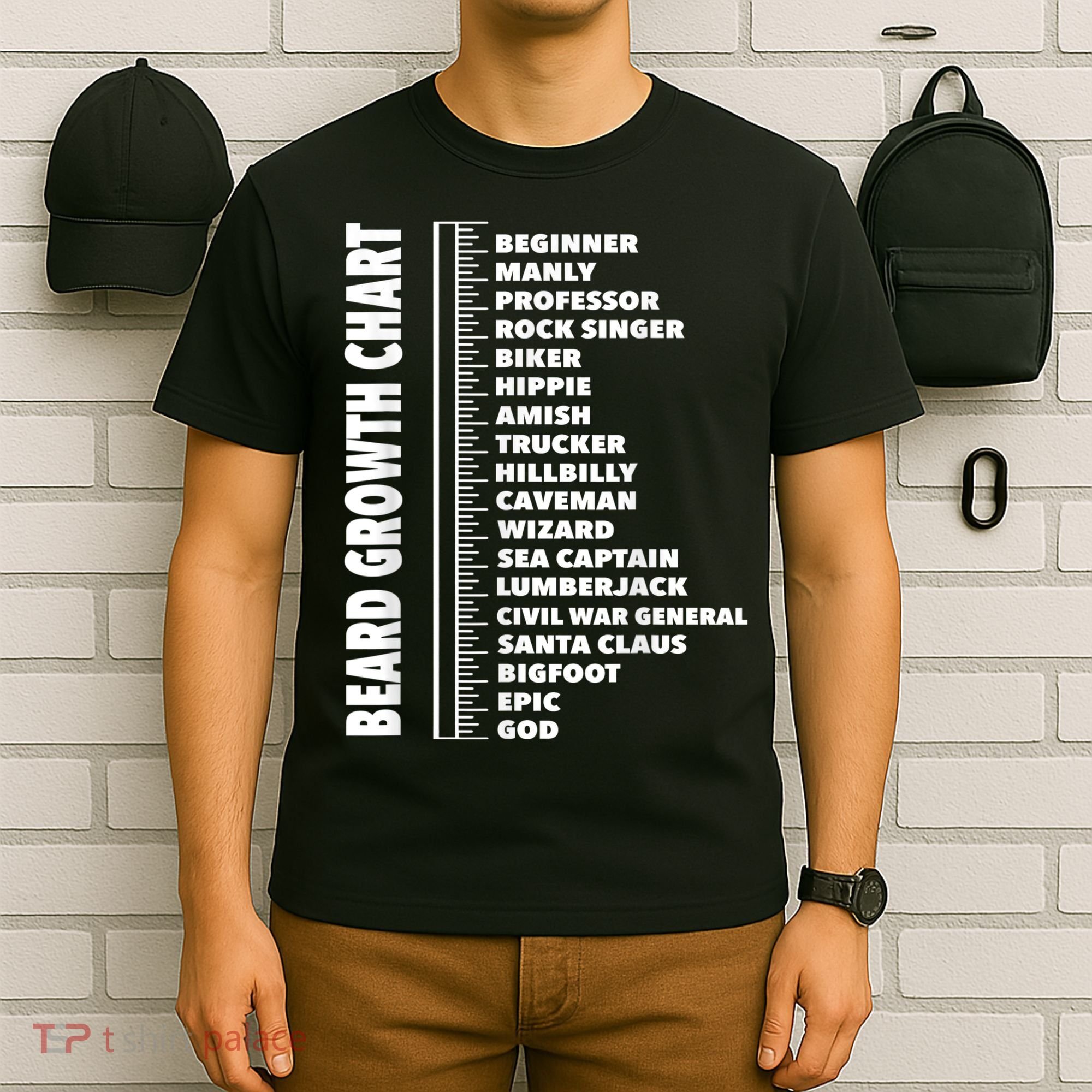 Mens Beard Growth Chart Length Ruler Cute Funny Joke T-Shirt