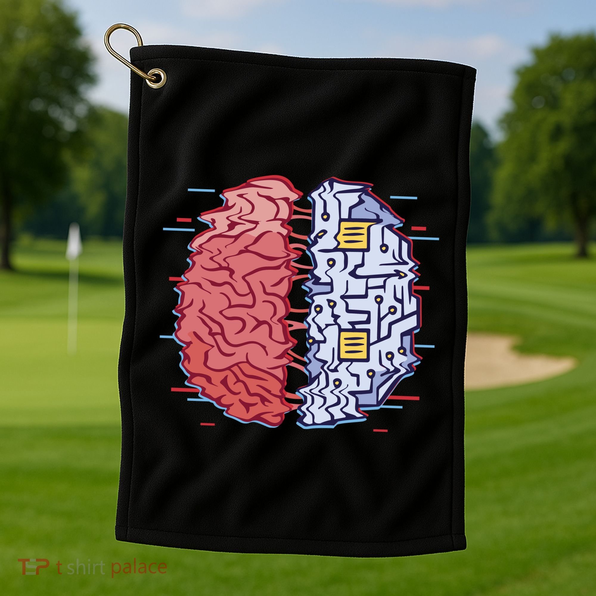 Machine Brain Glitch Golf Towel
