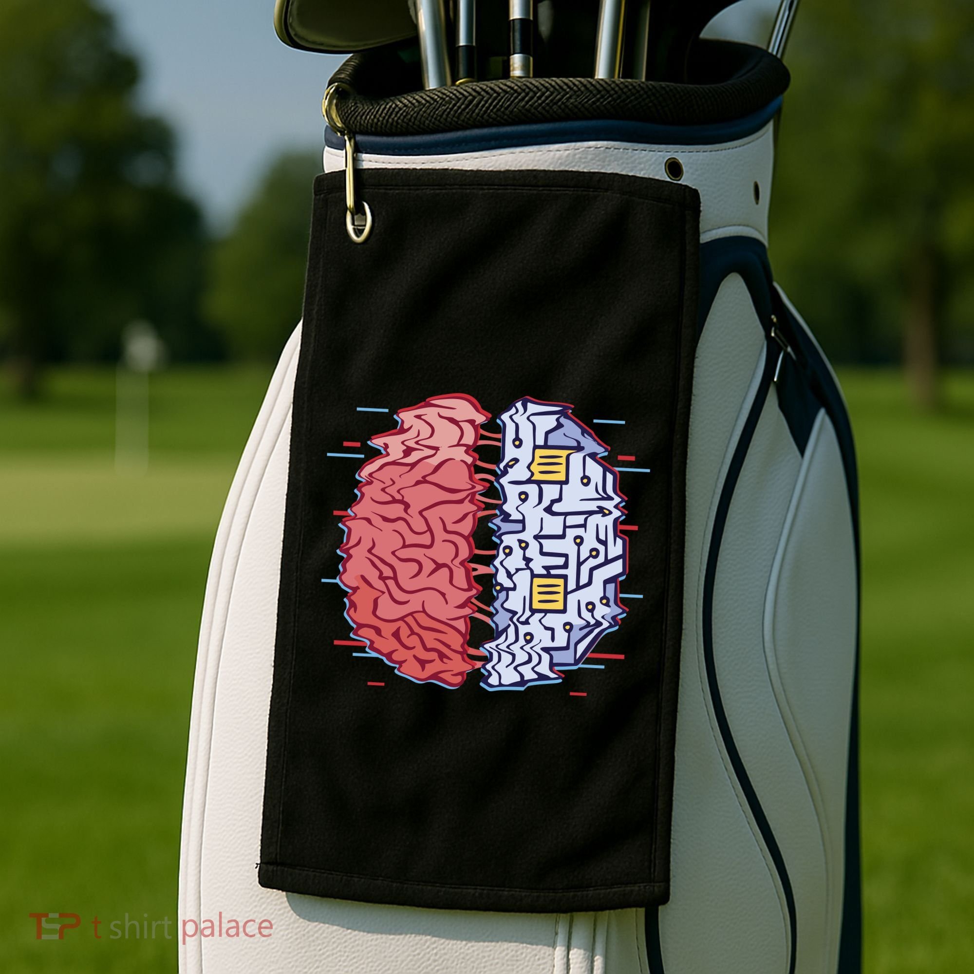 Machine Brain Glitch Golf Towel