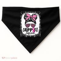 Messy Bun Glasses Pink Support Squad Breast Cancer Awareness USA-Made Doggie Bandana thumb 0