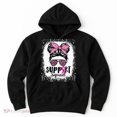 Messy Bun Glasses Pink Support Squad Breast Cancer Awareness Hoodie