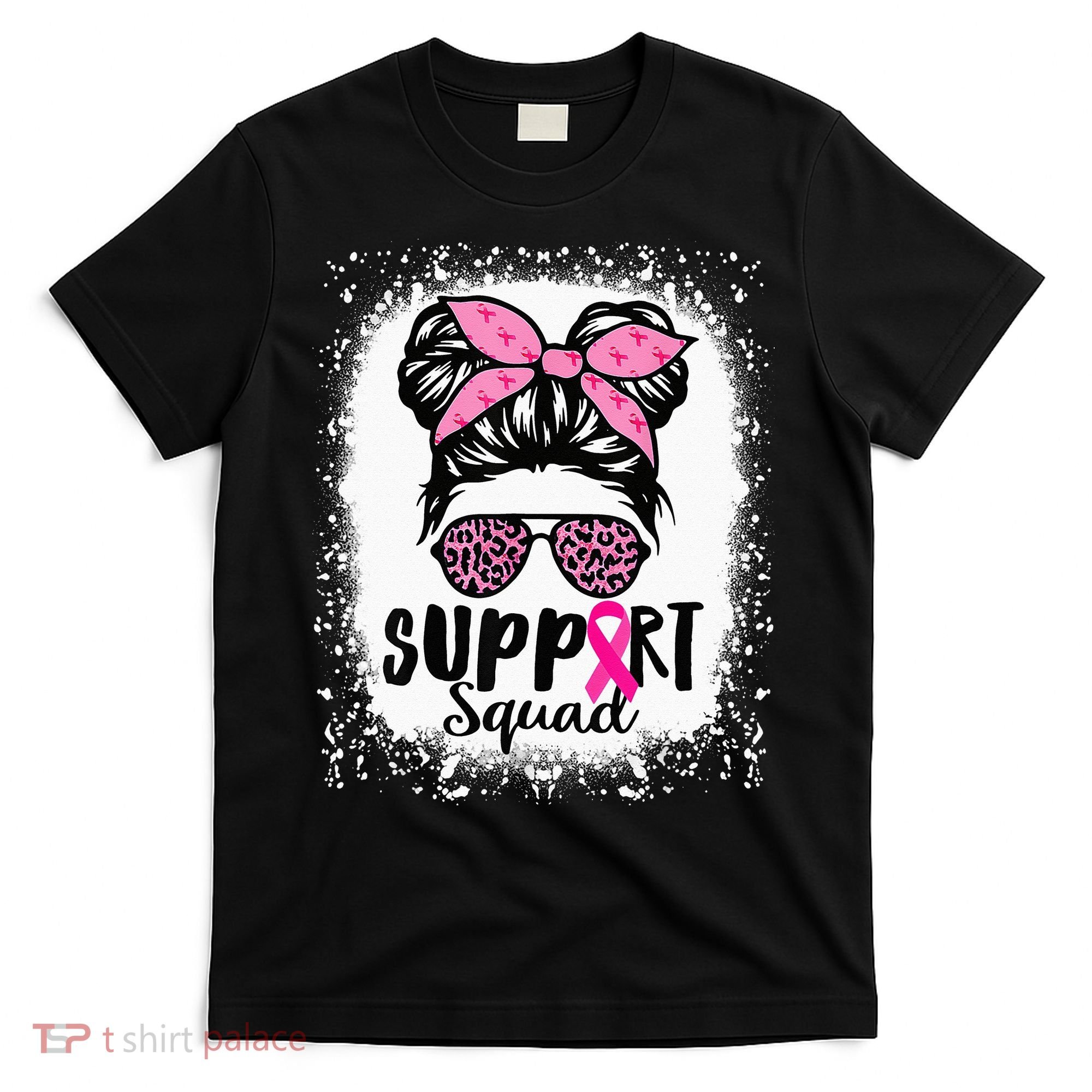 Messy Bun Glasses Pink Support Squad Breast Cancer Awareness T-Shirt