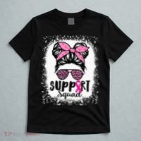 Messy Bun Glasses Pink Support Squad Breast Cancer Awareness T-Shirt thumb 5