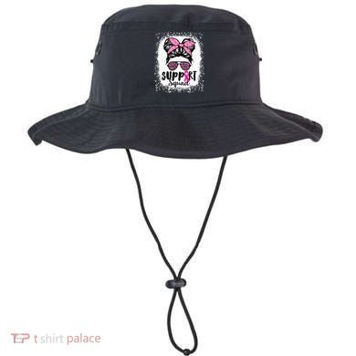 Messy Bun Glasses Pink Support Squad Breast Cancer Awareness Bucket Hat