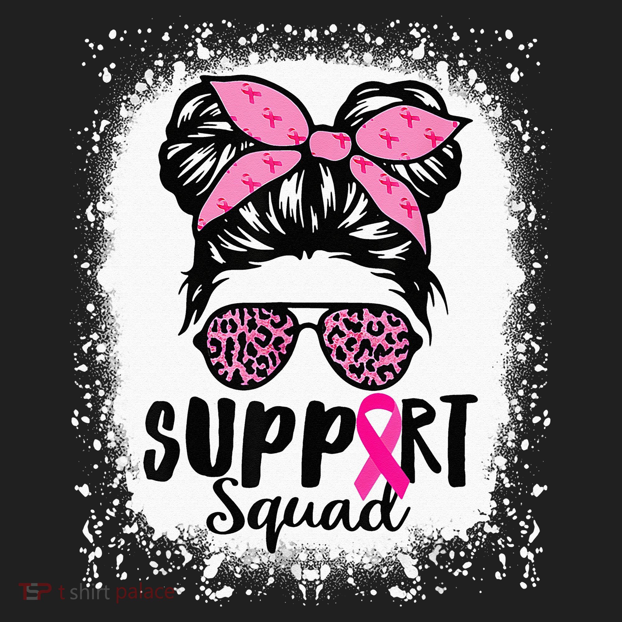 Messy Bun Glasses Pink Support Squad Breast Cancer Awareness Beanie