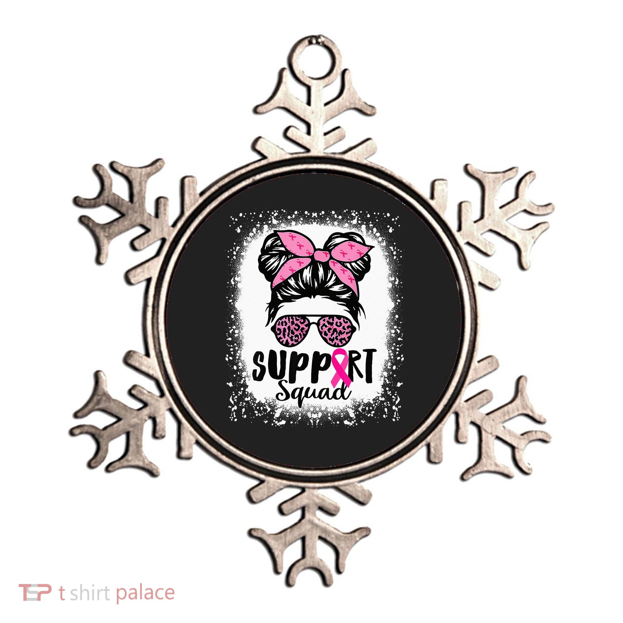 Messy Bun Glasses Pink Support Squad Breast Cancer Awareness Ornament