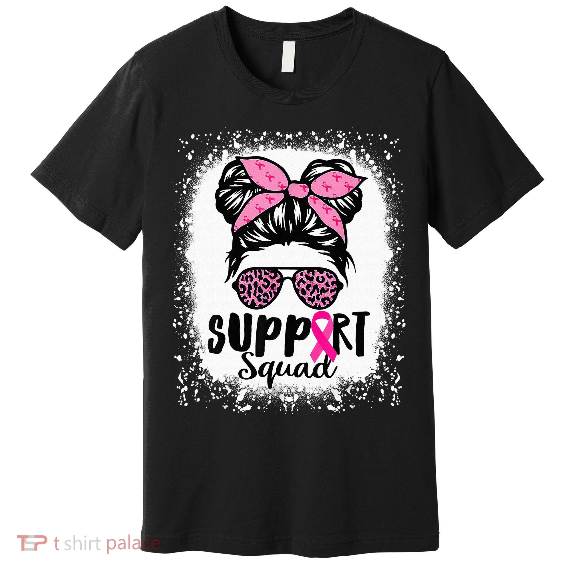 Messy Bun Glasses Pink Support Squad Breast Cancer Awareness Premium T-Shirt