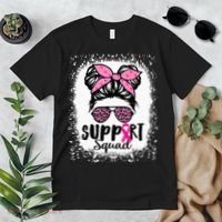 Messy Bun Glasses Pink Support Squad Breast Cancer Awareness Premium T-Shirt thumb 2